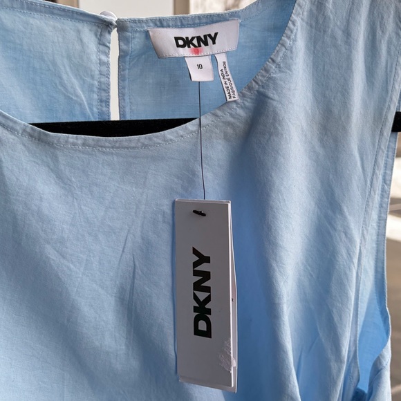 🆕🦋 DKNY Blue Ombre Midi Dress Size 10 NWT 100% Cotton Ruched Side Summer Dress - Picture 14 of 15